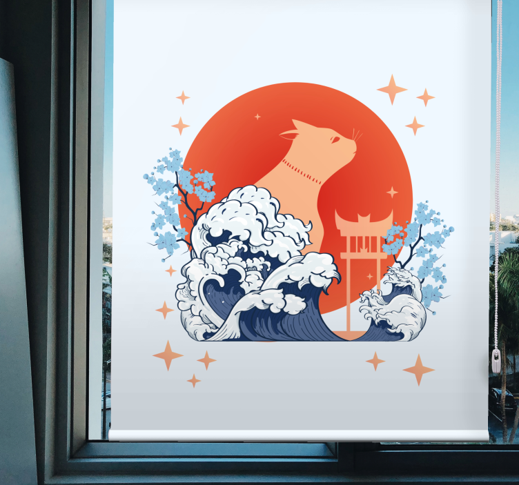 Rolo zavjese životinje mačka s valovima - TenStickers