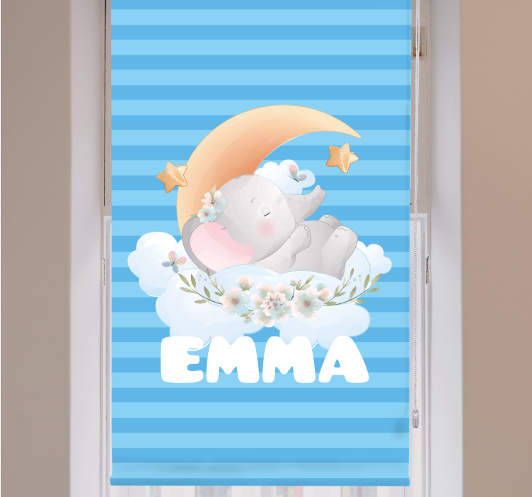 Slatka životinja slon sa imenom Rolo zavjese vrtić - TenStickers