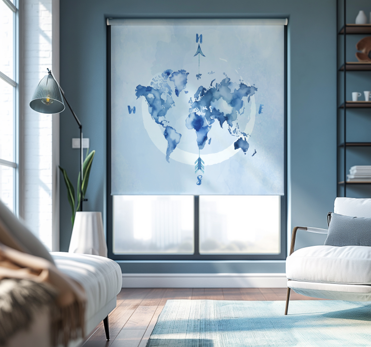 Rolo zavjese karta svijeta akvarel plava planisfera - TenStickers