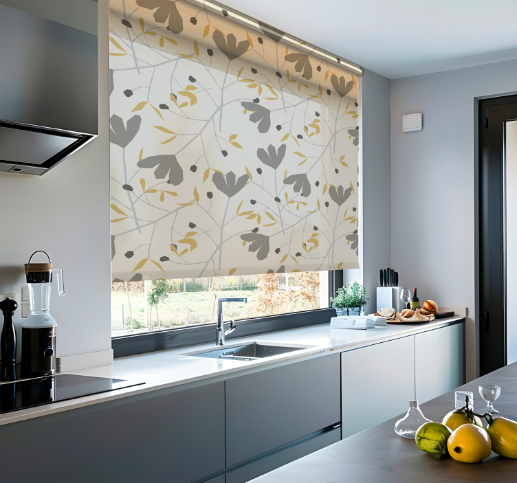 Rolo zavjese nordijski sivo i žuto cvijeće - TenStickers