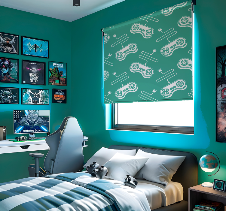 Rolo zavjese štreber retro bijeli uzorak kontrola - TenStickers