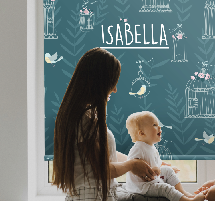Zavjese za dječju sobu kavezi za ptice i flora s imenom - TenStickers