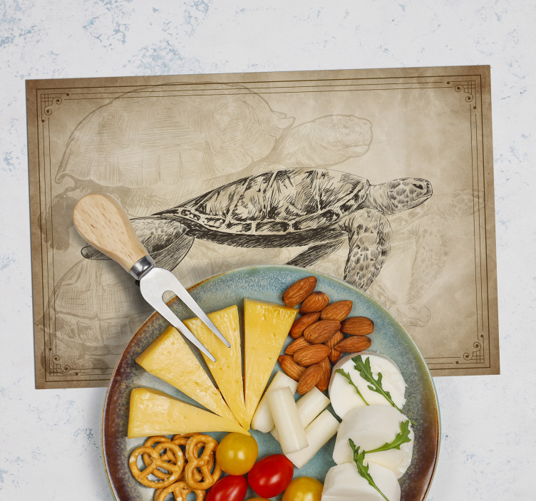 Sepia ručno crtane kornjače životinjske placemati - TenStickers