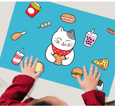 Podmetač djeca slatka mačka koja jede - TenStickers