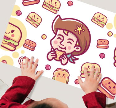 Podmetač djeca veseli klinac uživa u burgerima - TenStickers