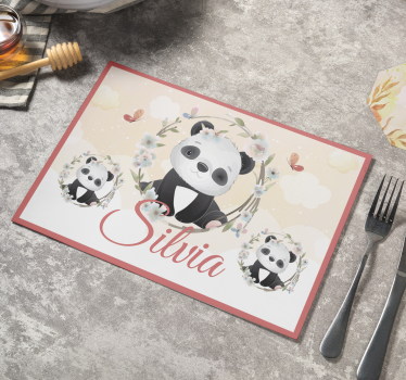 Slatke životinje panda s imenom dječja podloga za stol - TenStickers