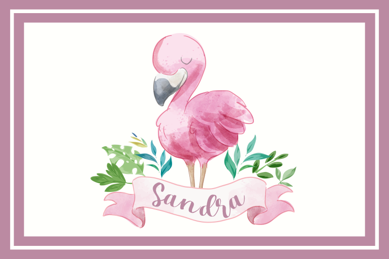 Podmetač s imenom flamingo s trakicom - TenStickers