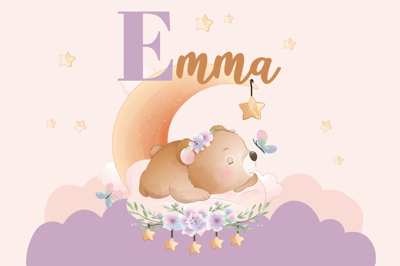 Podmetač djeca medvjed spava s zvijezdama - TenStickers