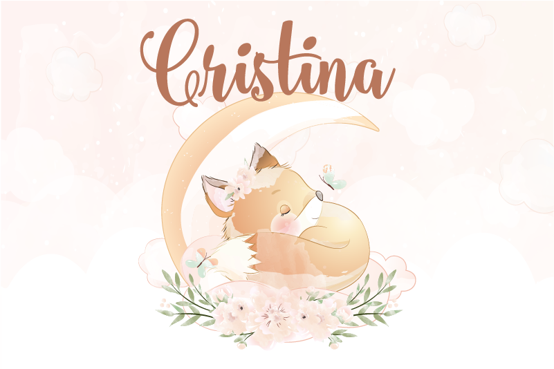 Podmetač s imenom s ilustracijom slatkog foxa - TenStickers