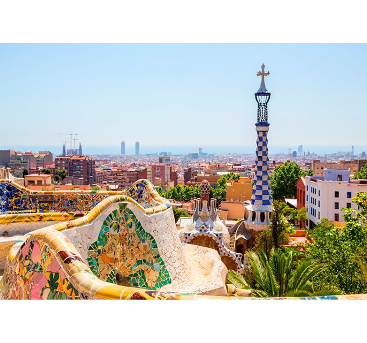 Pogled na more na zidni mural parka güell barcelona - TenStickers