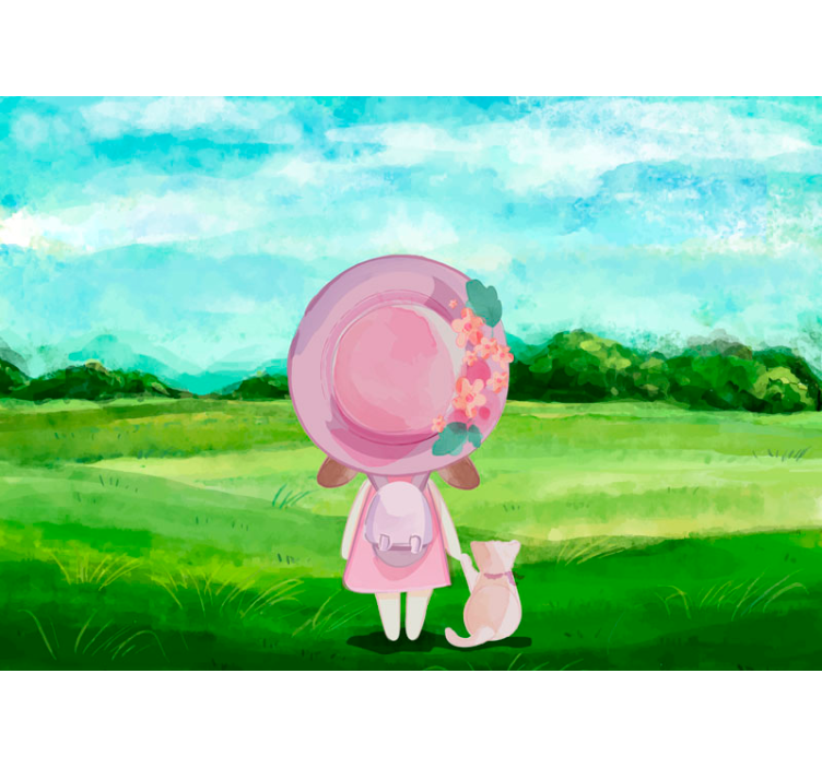 Dječji zidni fresci djevojka na livadi - TenStickers