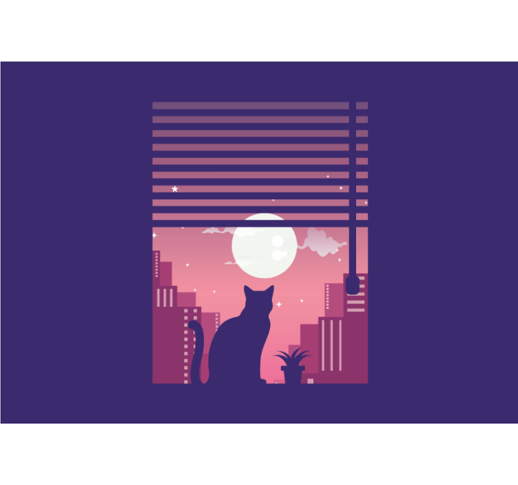 Zidni freske noćni pogled na siluetu mačke - TenStickers