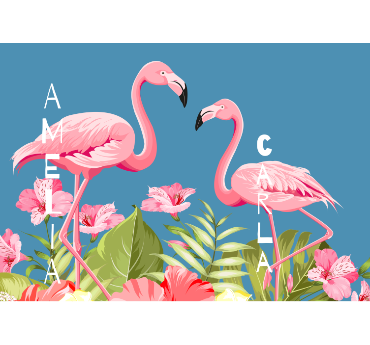 Flamingosi sa zidnim freskama na plavoj pozadini - TenStickers