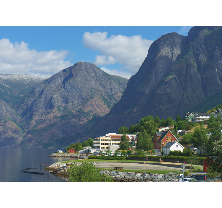 Foto tapeta kuće s pogledom na planine - TenStickers