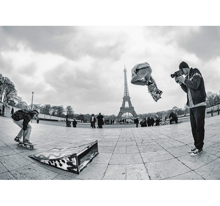 Parisni zidni freske eiffelov toranj skateboarding - TenStickers