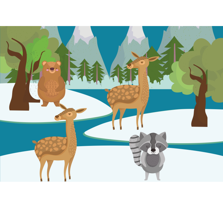 Foto tapete za dječju sobu nacrtana scena šumskih životinja - TenStickers