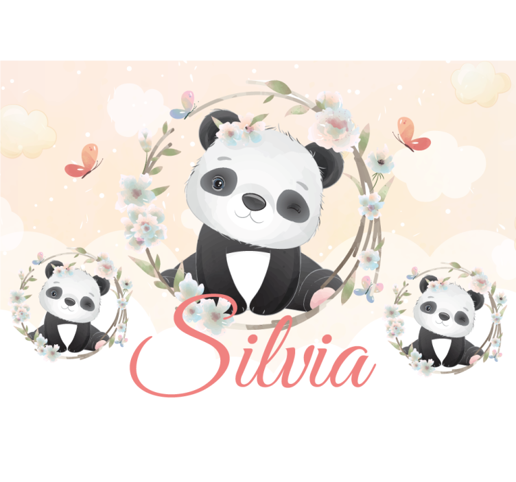 Zidni freske panda s cvijećem - TenStickers