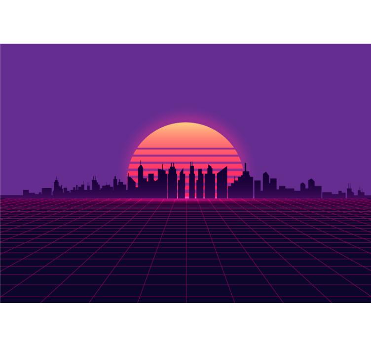 Vaporwave zalazak sunca vintage zidni mural u stilu 80-ih - TenStickers