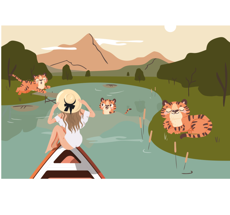 Djevojka i tigrovi životinje iz džungle dječje zidne murale - TenStickers