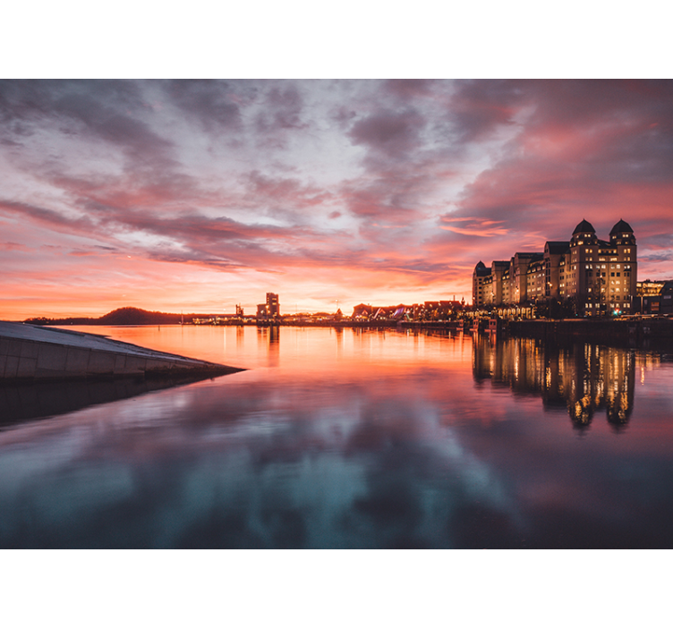 Zidne slike i zidne freske odraz gradskog zalaska sunca - TenStickers