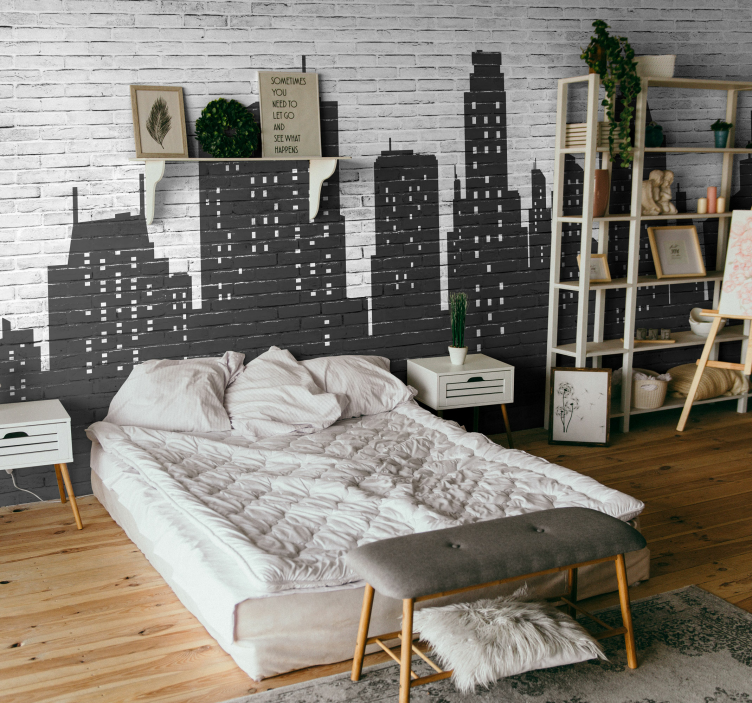 Brickwall skyline zidna mural tapeta - TenStickers
