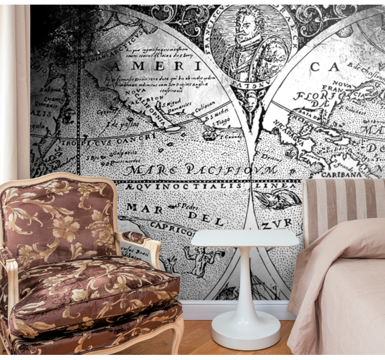 Crno-bijela karta svijeta karta svijeta mural - TenStickers