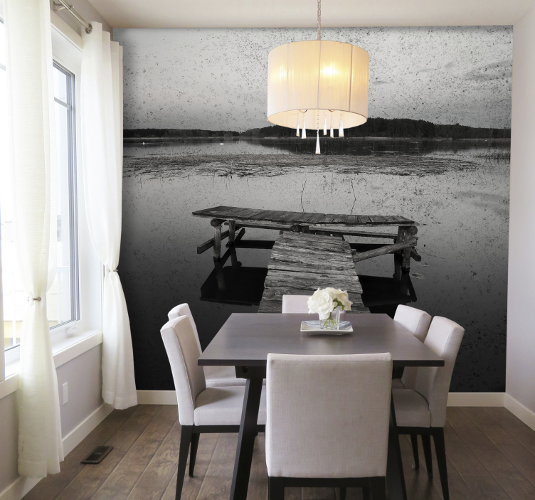 Crno-bijeli stari drveni most 3d zidni mural - TenStickers