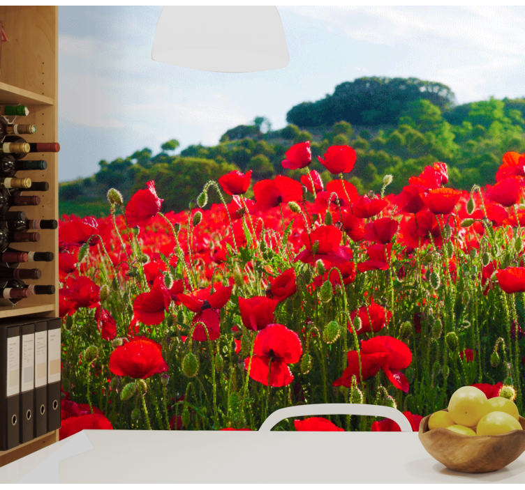 Crvena i zelena makova polja zidni mak - TenStickers