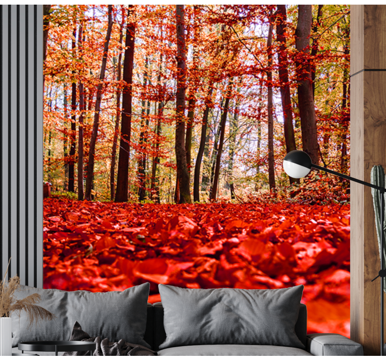 Crveno lišće šumski zidni zid - TenStickers