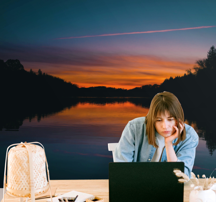 Foto tapeta mirni zalazak sunca na jezeru - TenStickers