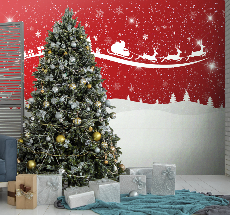 Foto tapete božić prikaz djeda božićnjaka u saonicama - TenStickers