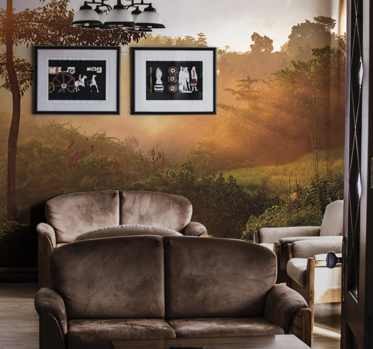 Izlazak sunca nad zidnim slikama u šumi džungle - TenStickers