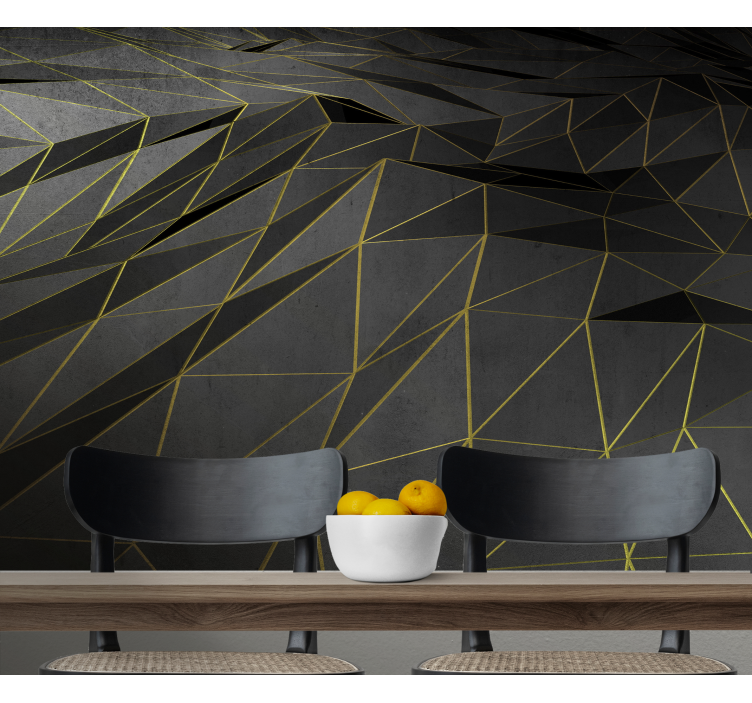 Moderni crno-zlatni 3d zidni mural - TenStickers