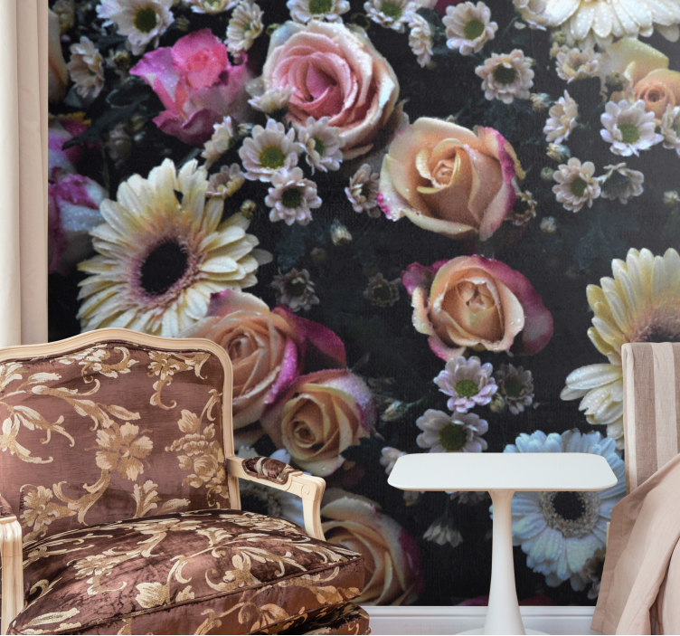 Zidni mural u elegantnom stilu s velikim cvijećem - TenStickers