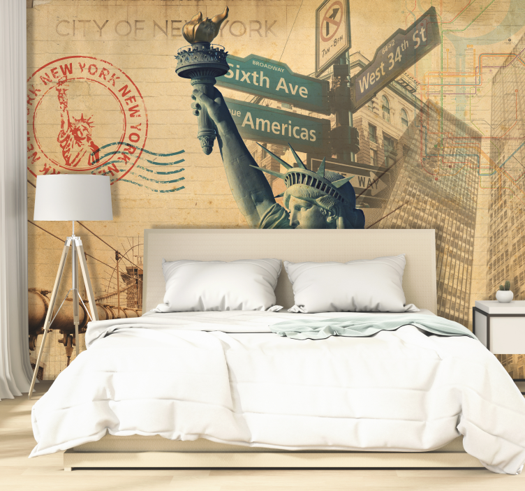 New york zidne pozadine vintage liberty kolaž - TenStickers