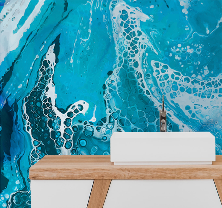Svjetloplavi tekući mramorni efekt kupaonski murali - TenStickers