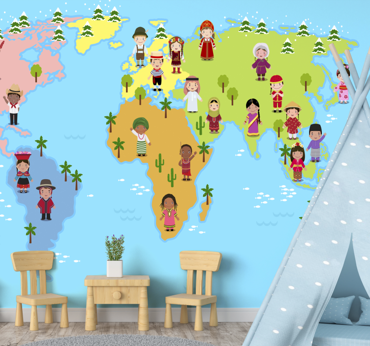 Tapeta karta svijeta likovi kulturne karte - TenStickers