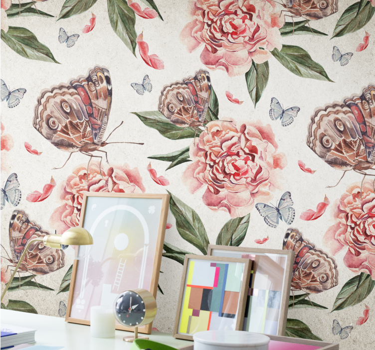 Starinske ruže i leptiri zidni mural - TenStickers