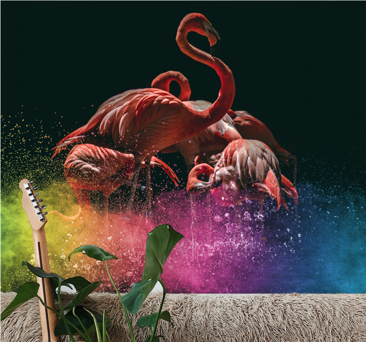 Zidni freske flamingo zabava s prskanjem - TenStickers