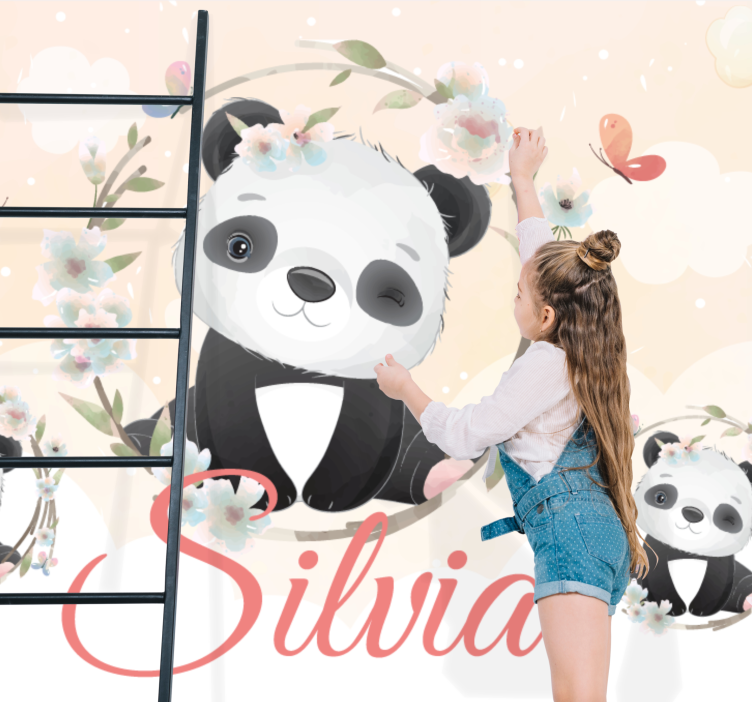 Zidni freske panda s cvijećem - TenStickers