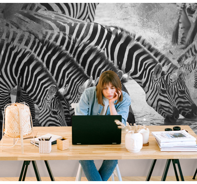 Zidni freske zebre piju vodu - TenStickers