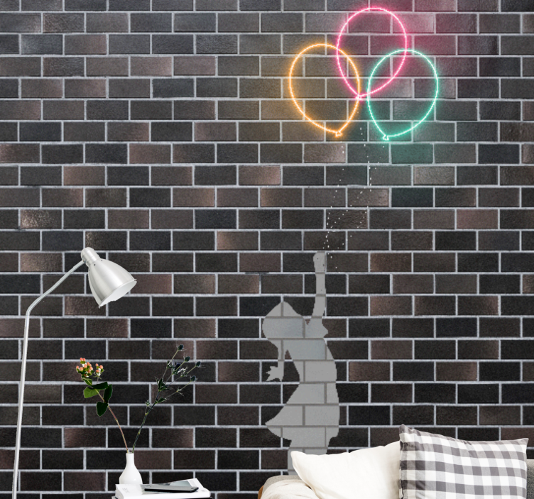 Zidni murali urbane umjetnosti djevojka koja doseže balone - TenStickers