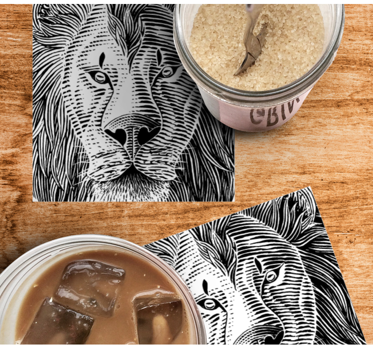 Glava crnog lava na podmetaču na bijeloj pozadini - TenStickers