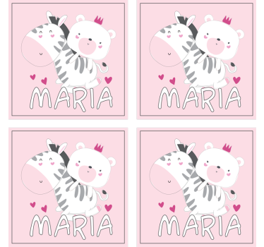 Podmetač za čaše prilagodljiv slatki duo zebra i medvjed - TenStickers