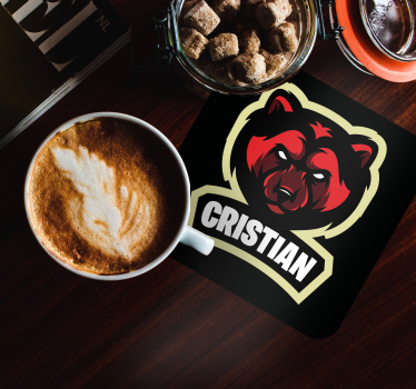 Podmetač za čaše citat s emblemom medvjeda i imenom - TenStickers