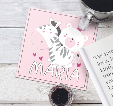 Podmetač za čaše prilagodljiv slatki duo zebra i medvjed - TenStickers