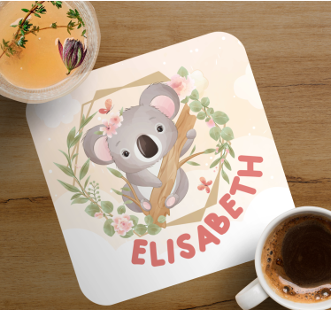 Podmetač za čaše prilagodljiv slatki koala s cvijećem - TenStickers