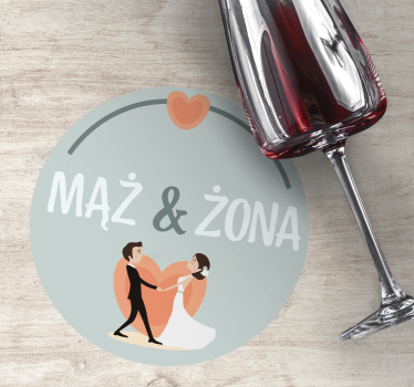 Podmetač za čaše vjenčanje par s srcem - TenStickers