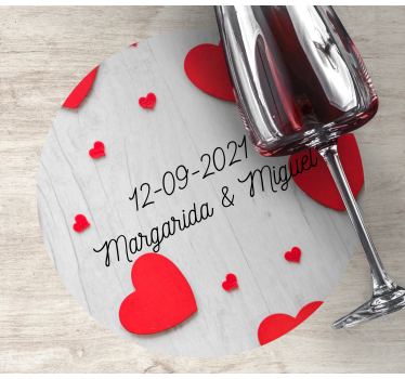 Podmetač za čaše vjenčanje s personalizacijom srca i datuma - TenStickers