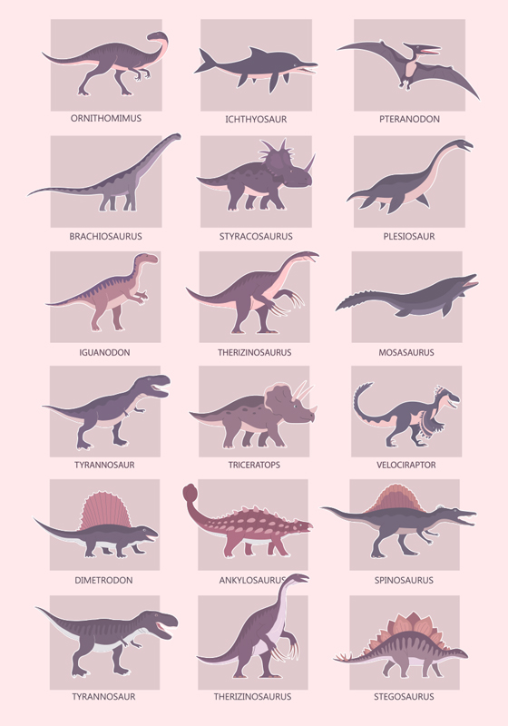 Poster dinosaura različite vrste - TenStickers